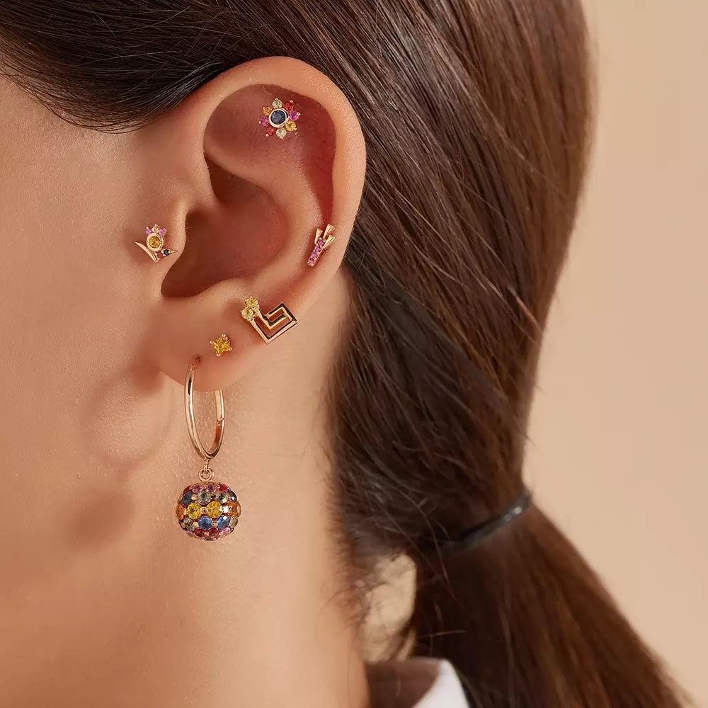Paio Light Yellow Safir Taşlı Rose Altın Küpe