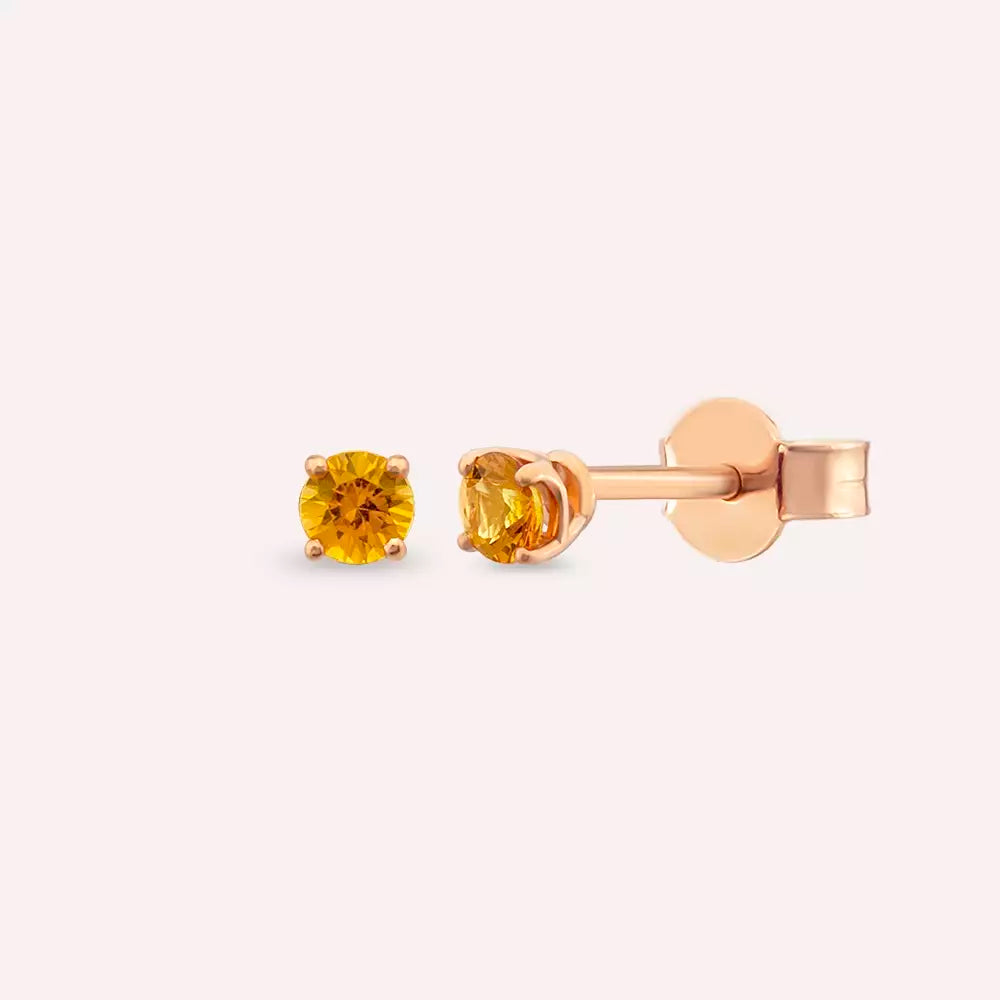 Paio Yellow Safir Taşlı Rose Altın Küpe