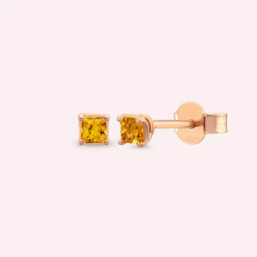 Paio Yellow Safir Taşlı Rose Altın Küpe