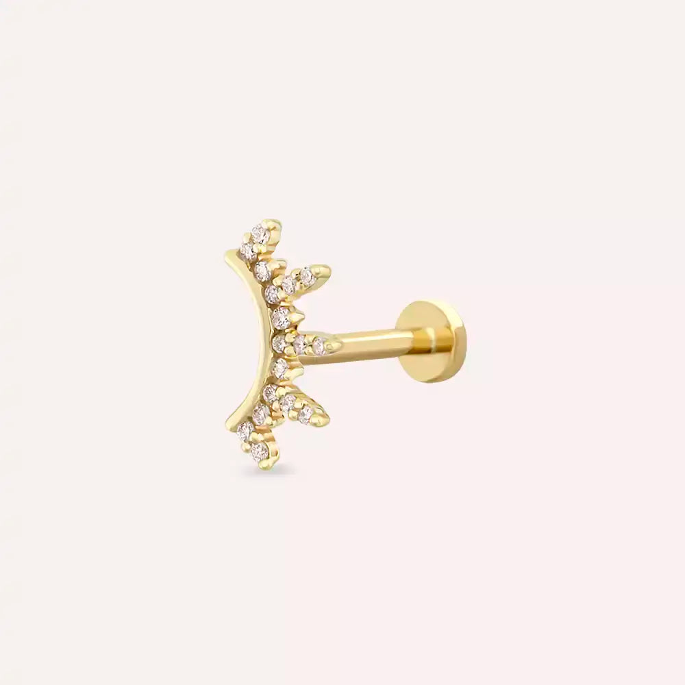 Pearl Pırlanta Taşlı Sarı Altın Piercing