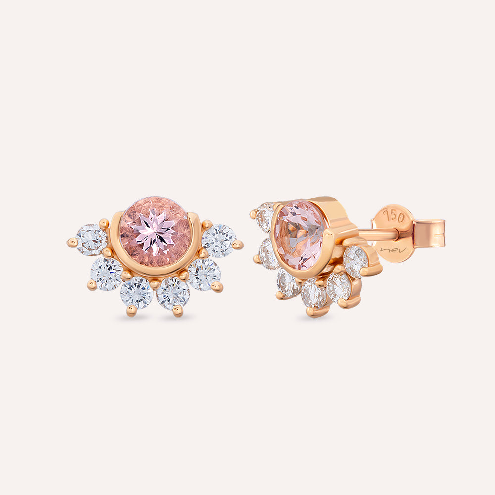 Pery 2.60 CT Morganit ve Pırlanta Taşlı Rose Altın Küpe