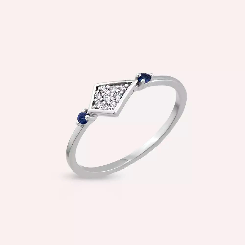 Prisma Safir ve Pırlanta Taşlı Beyaz Altın Yüzük