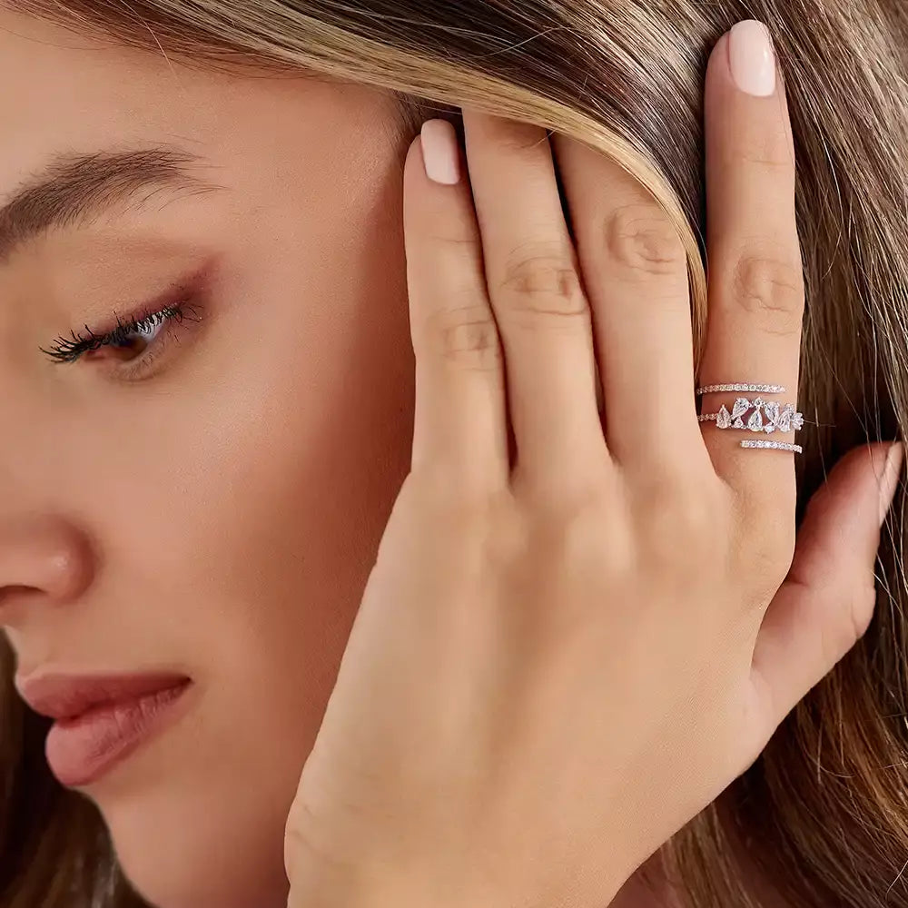Frost 0.73 CT Damla Kesim Pırlanta Taşlı Beyaz Altın Yüzük