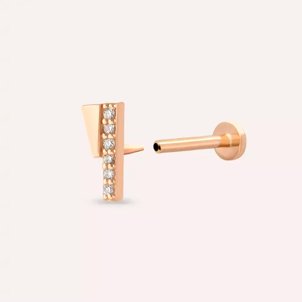 Pillar Pırlanta Taşlı Rose Altın Piercing