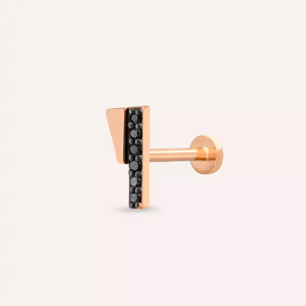 Pillar Siyah Pırlanta Taşlı Rose Altın Piercing