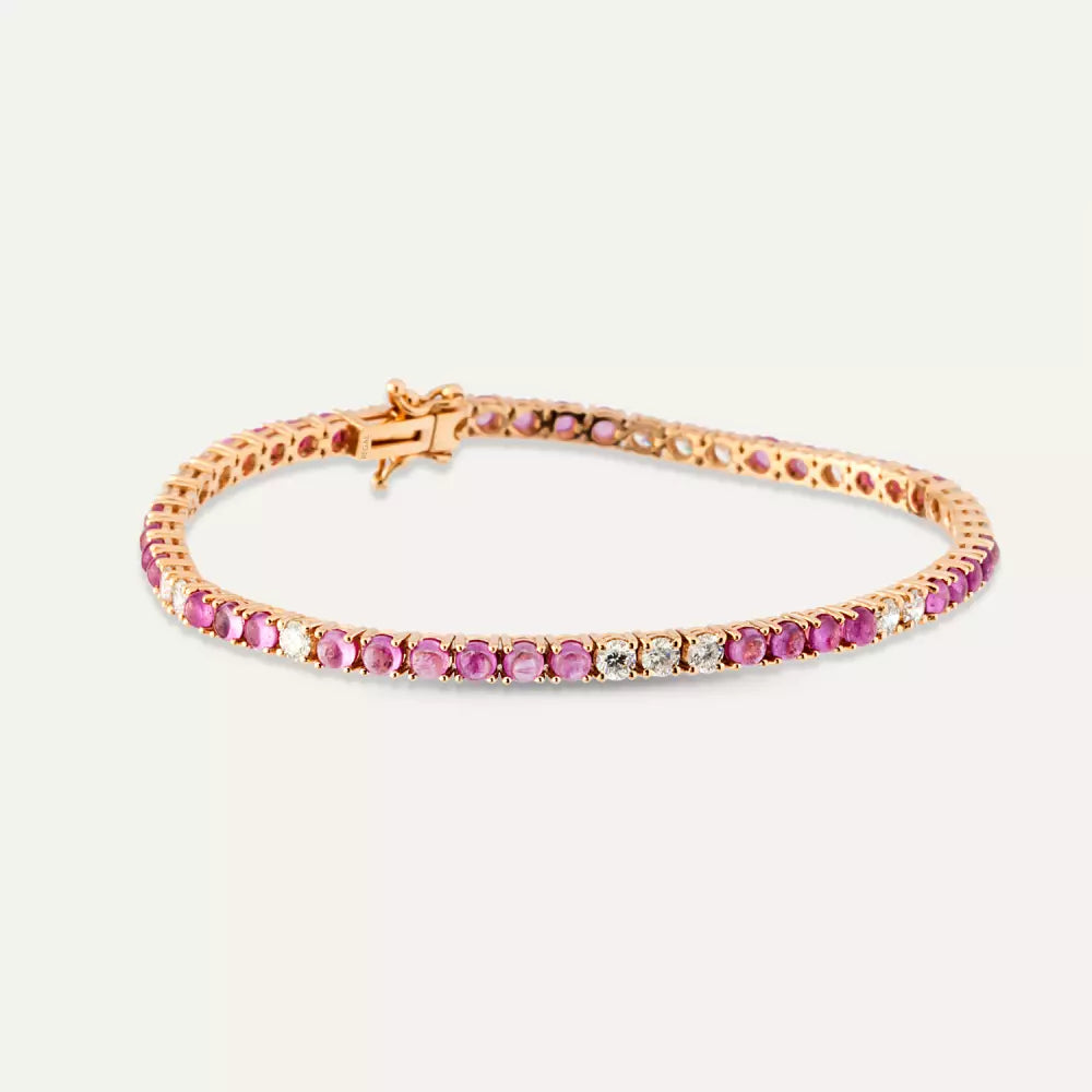 Pink Safir ve Pırlanta Taşlı Rose Altın Suyolu Bileklik