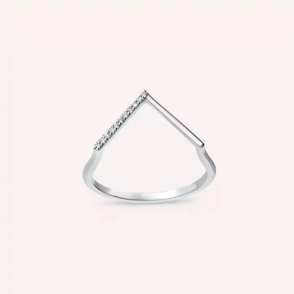 Pırlanta Taşlı Beyaz Altın Minimal V Yüzük