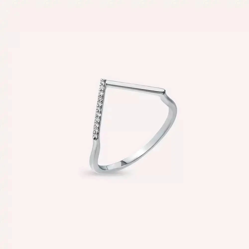 Pırlanta Taşlı Beyaz Altın Minimal V Yüzük