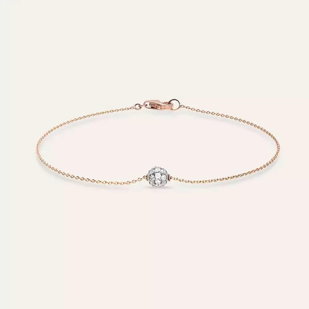 Pırlanta Taşlı Rose ve Beyaz Altın Top Bileklik