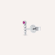 Point Pink Safir Taşlı Beyaz Altın Tek Küpe