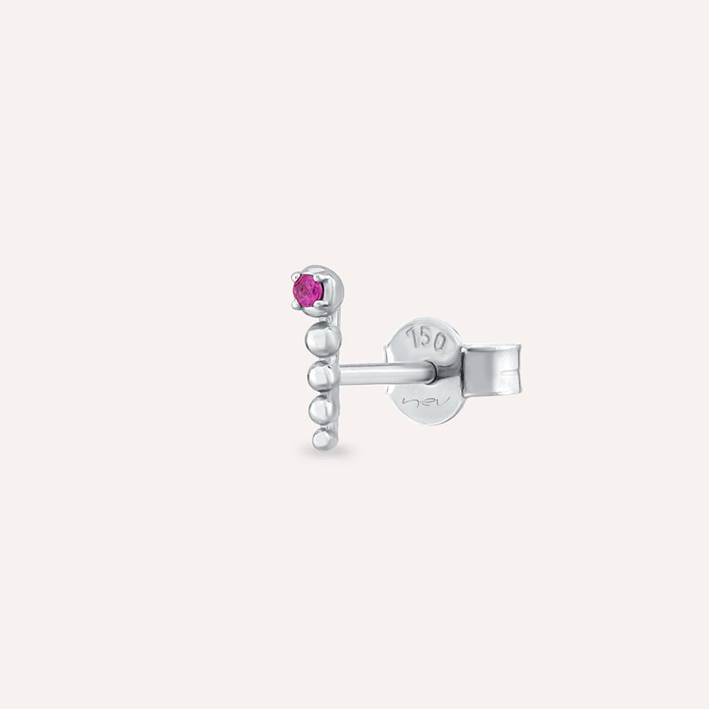 Point Pink Safir Taşlı Beyaz Altın Tek Küpe