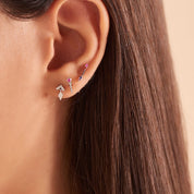 Point Pink Safir Taşlı Beyaz Altın Tek Küpe
