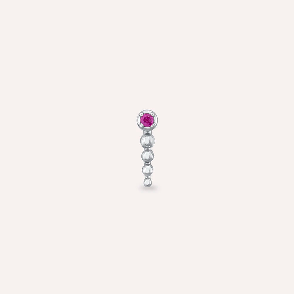 Point Pink Safir Taşlı Beyaz Altın Tek Küpe