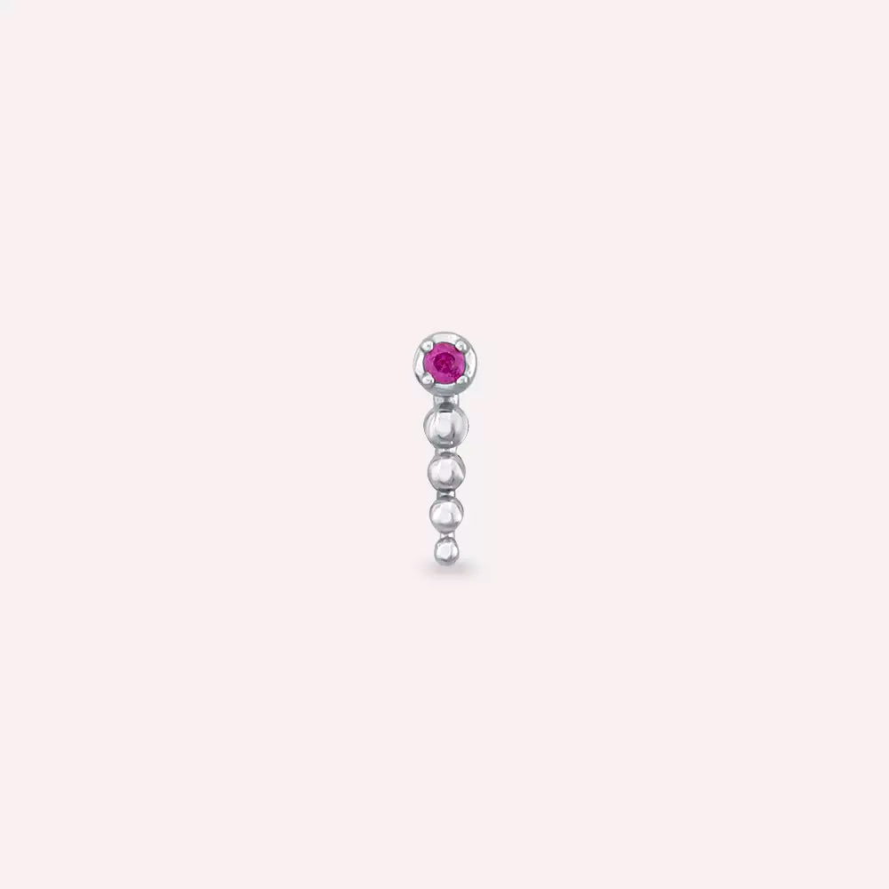 Point Pink Safir Taşlı Beyaz Altın Tek Küpe