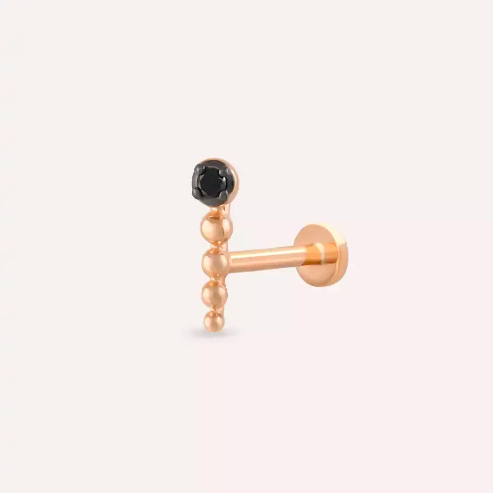 Spot Siyah Pırlanta Taşlı Rose Altın Piercing