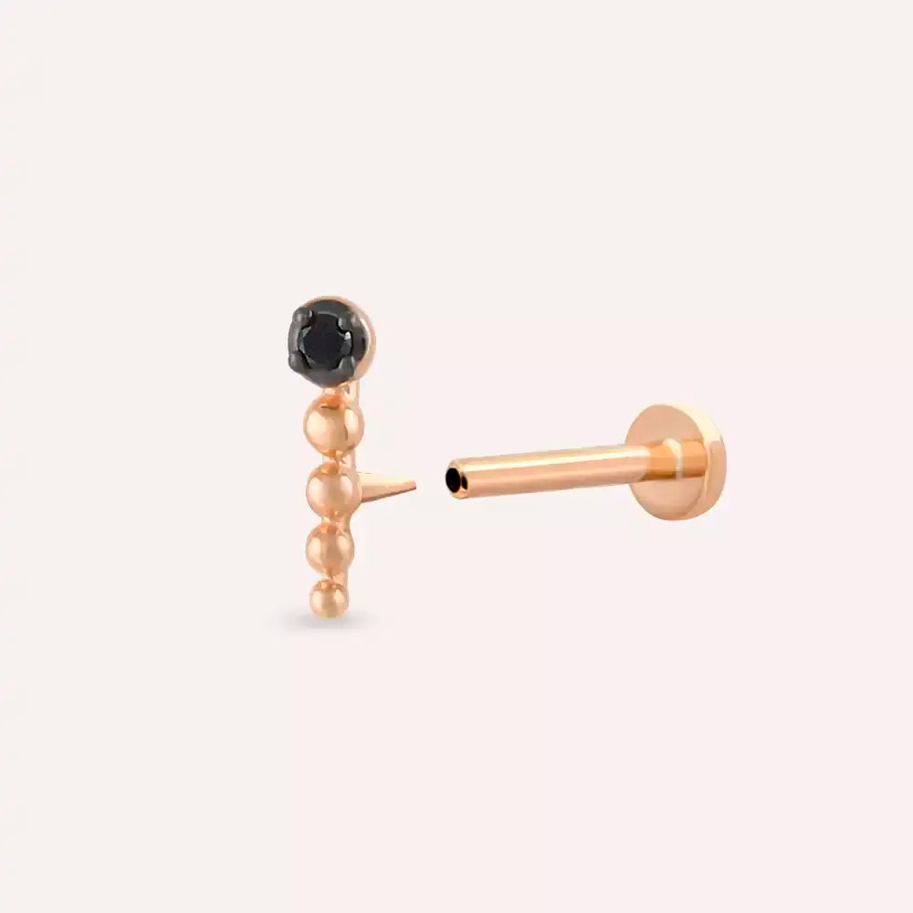 Spot Siyah Pırlanta Taşlı Rose Altın Piercing