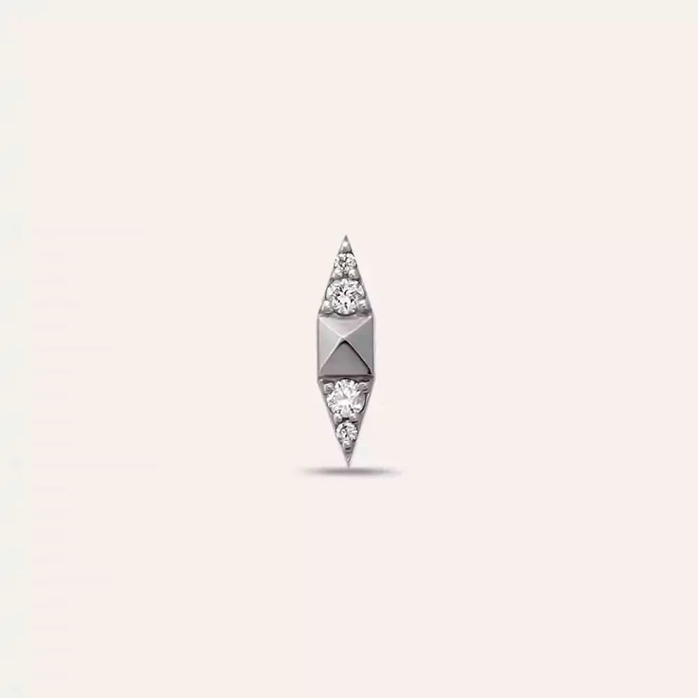 Pointed Pırlanta Taşlı Beyaz Altın Tek Küpe