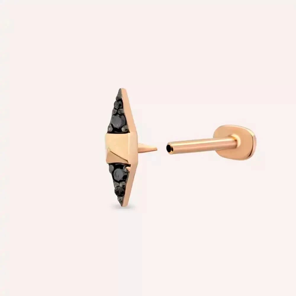 Pointed Siyah Pırlanta Taşlı Rose Altın Piercing