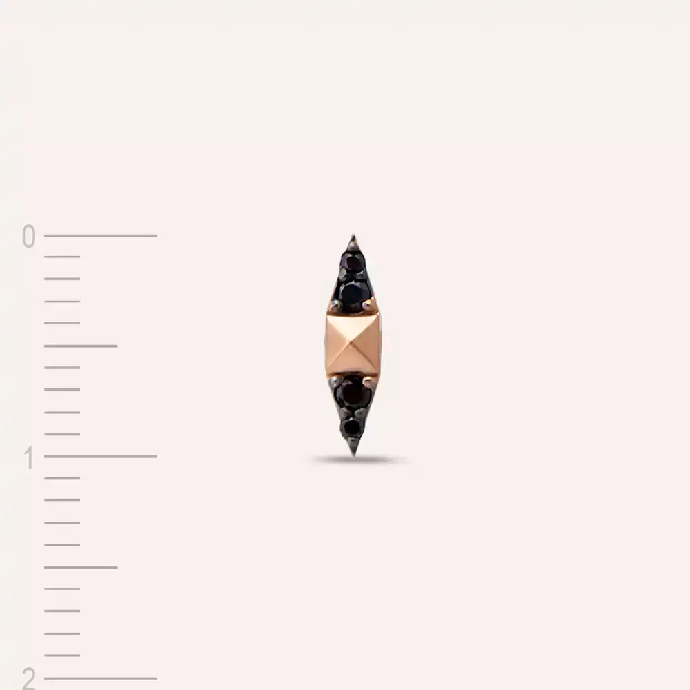 Pointed Siyah Pırlanta Taşlı Rose Altın Tek Küpe