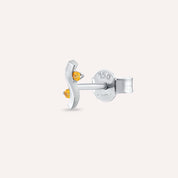 Poise Yellow Safir Taşlı Beyaz Altın Tek Küpe