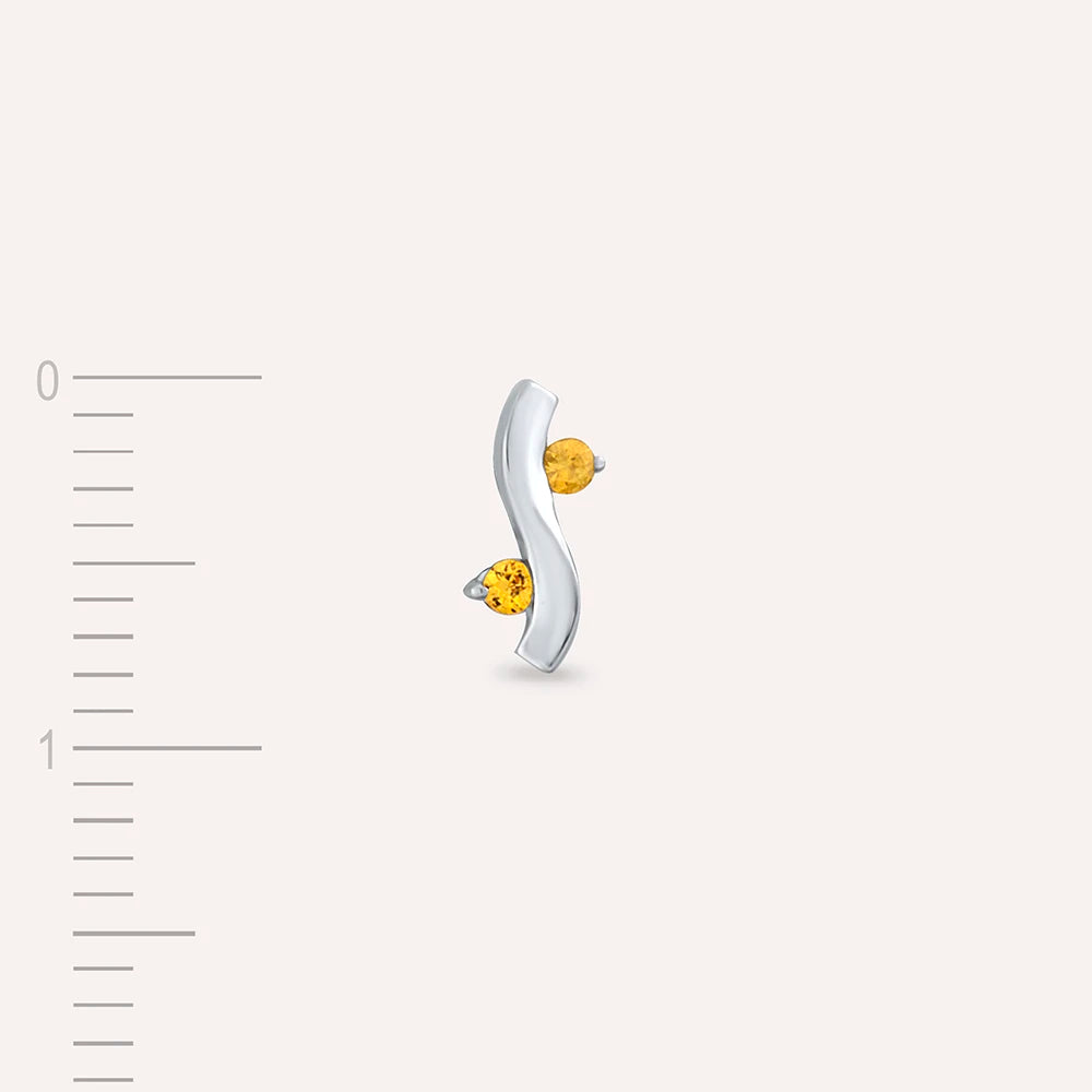 Poise Yellow Safir Taşlı Beyaz Altın Tek Küpe