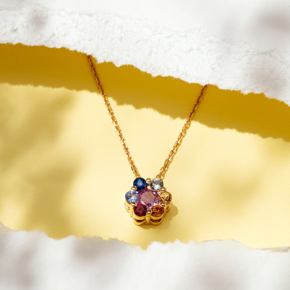 Posy 0.71 CT Multicolor Safir Taşlı Rose Altın Kolye