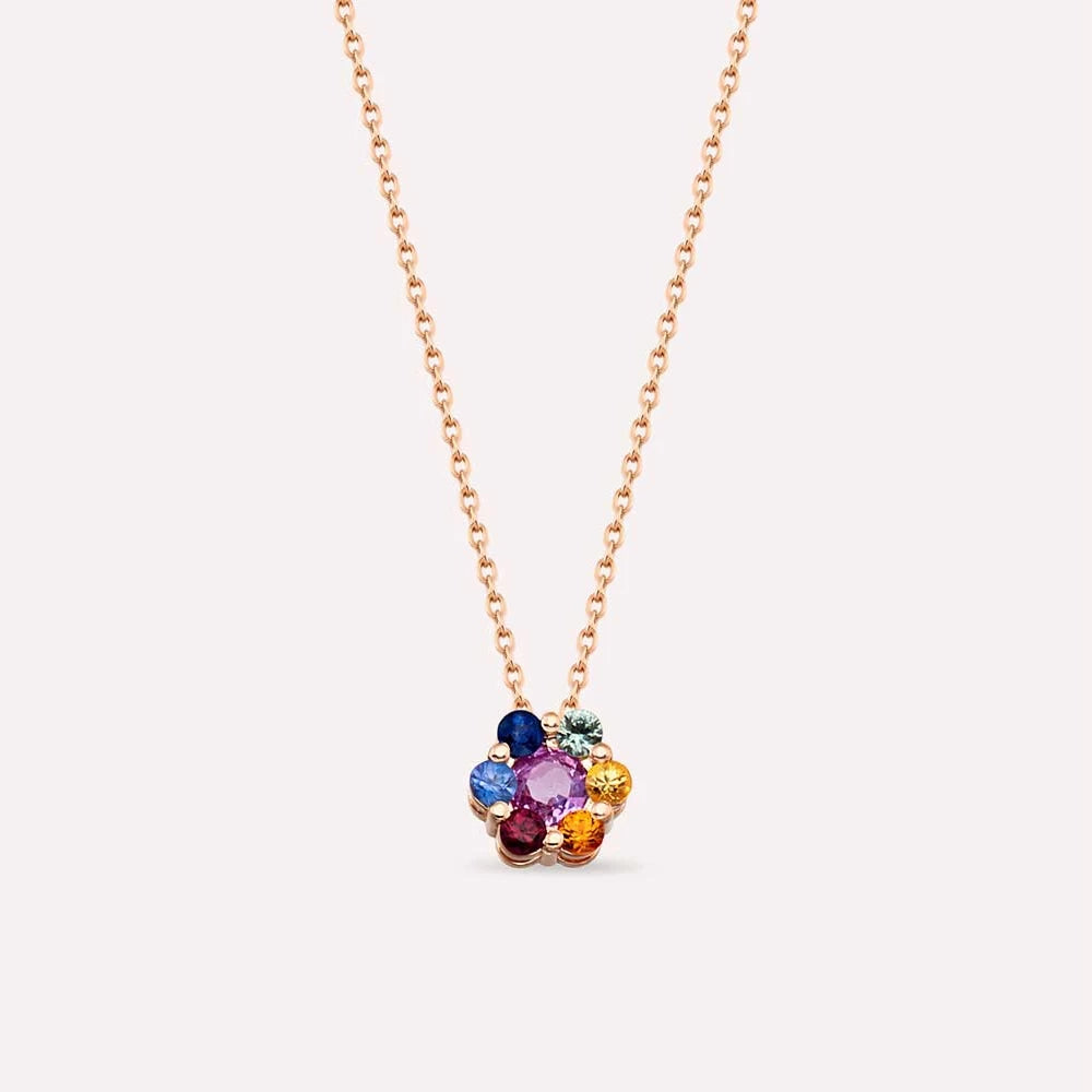 Posy 0.71 CT Multicolor Safir Taşlı Rose Altın Kolye