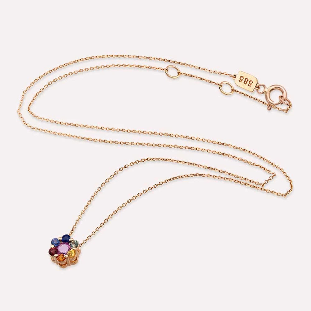 Posy 0.71 CT Multicolor Safir Taşlı Rose Altın Kolye