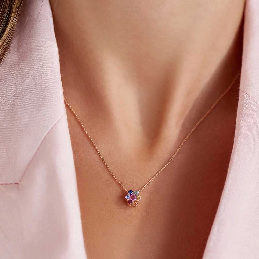 Posy 0.71 CT Multicolor Safir Taşlı Rose Altın Kolye