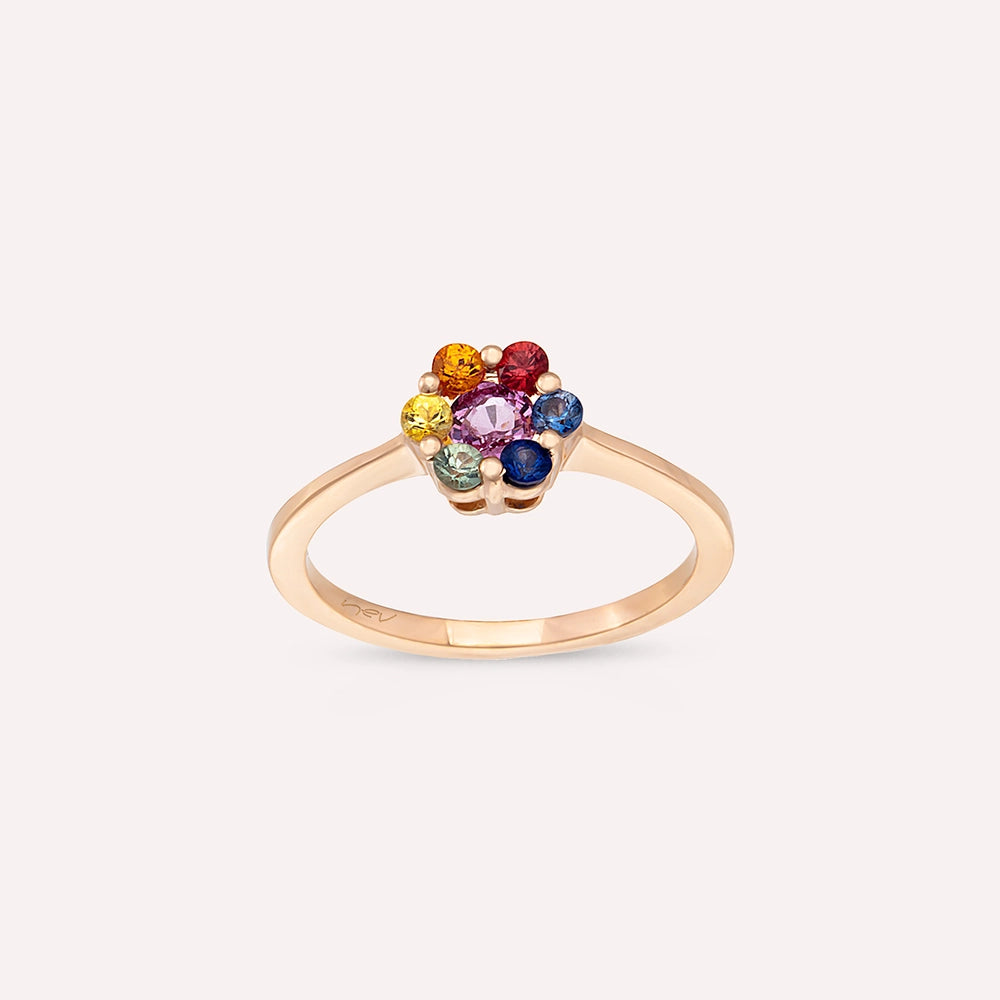 Posy 0.74 CT Multicolor Safir Taşlı Rose Altın Yüzük