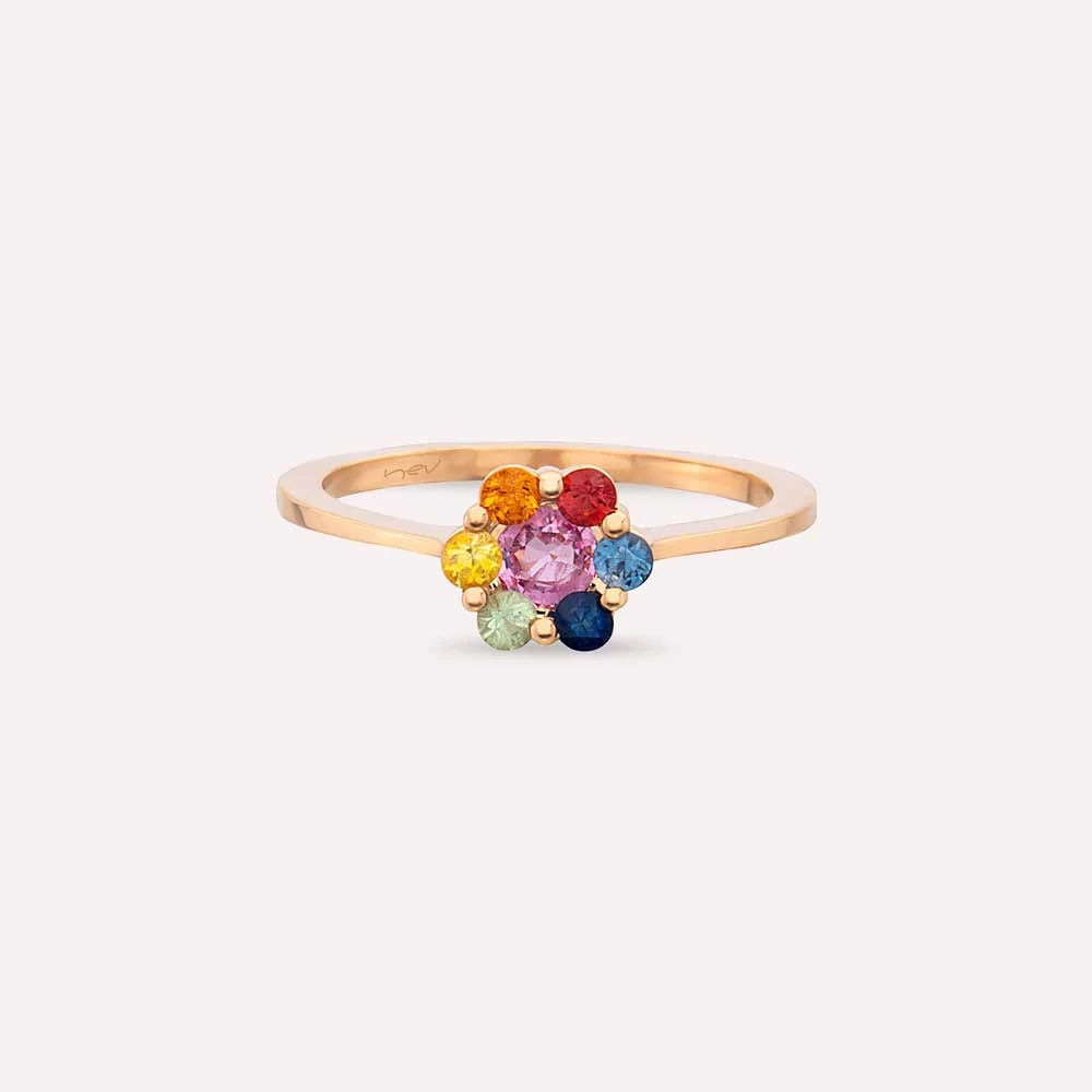 Posy 0.74 CT Multicolor Safir Taşlı Rose Altın Yüzük