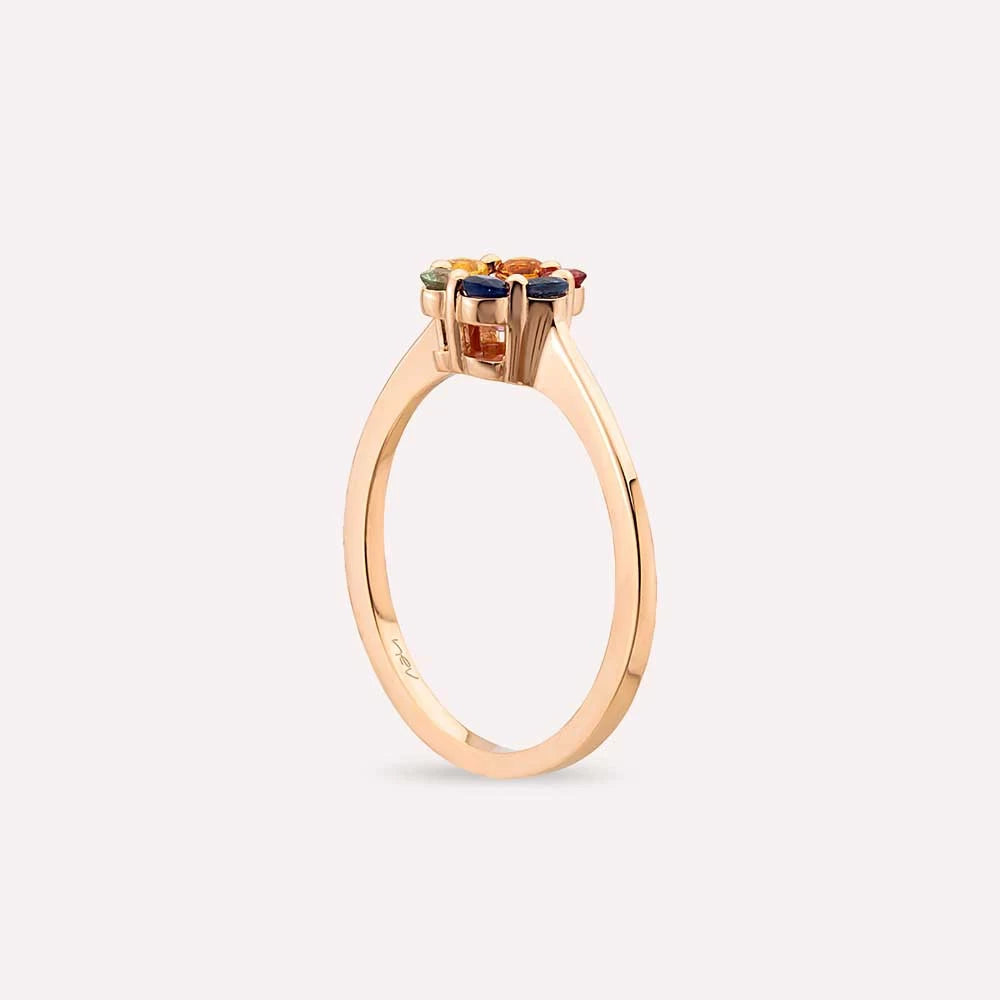 Posy 0.74 CT Multicolor Safir Taşlı Rose Altın Yüzük