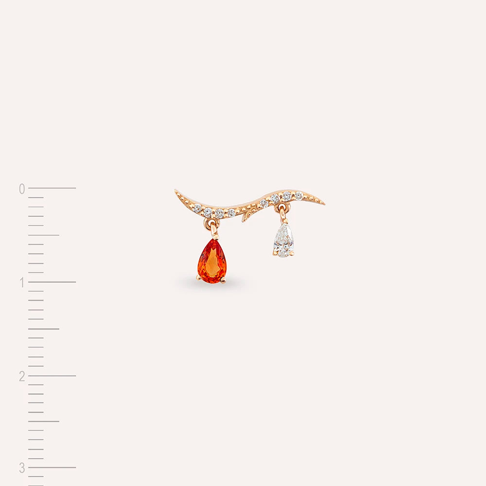 Pyxis Orange Safir ve Pırlanta Taşlı Rose Altın Tek Küpe
