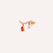 Pyxis Orange Safir ve Pırlanta Taşlı Rose Altın Tek Küpe