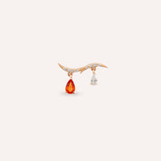Pyxis Orange Safir ve Pırlanta Taşlı Rose Altın Tek Küpe