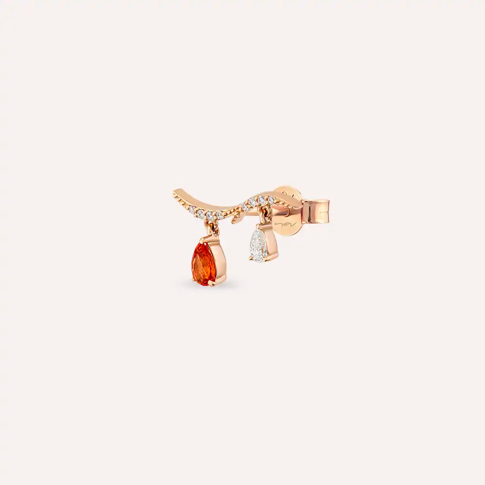 Pyxis Orange Safir ve Pırlanta Taşlı Rose Altın Tek Küpe