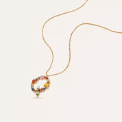 Q Harf Brown Pırlanta ve Multicolor Safir Taşlı Rose Altın Kolye