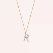 R Harf 0.10 CT Pırlanta Taşlı Rose Altın Kolye