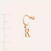 R Harf Pırlanta Taşlı Rose Altın Tek Küpe