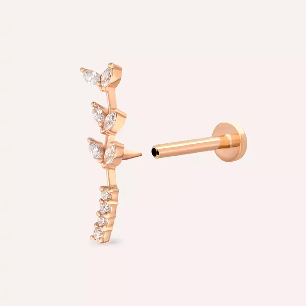 Ravina Pırlanta Taşlı Rose Altın Piercing