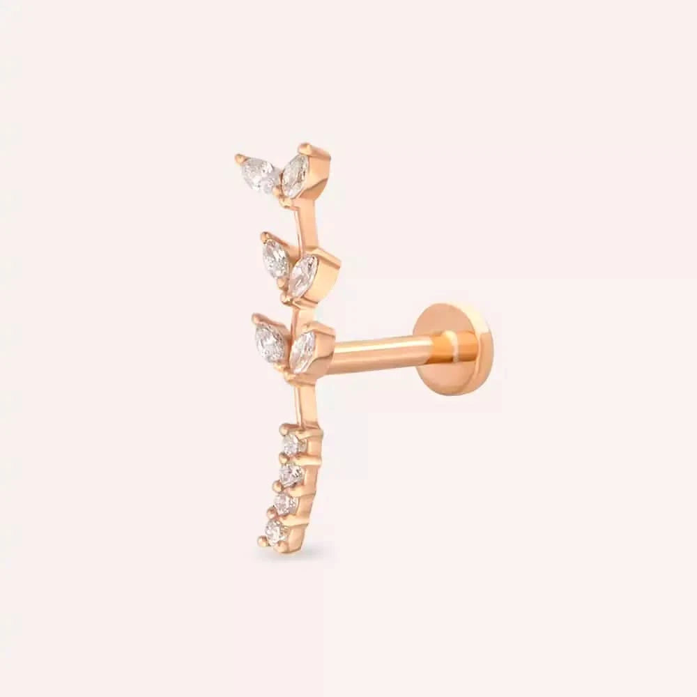 Ravina Pırlanta Taşlı Rose Altın Piercing