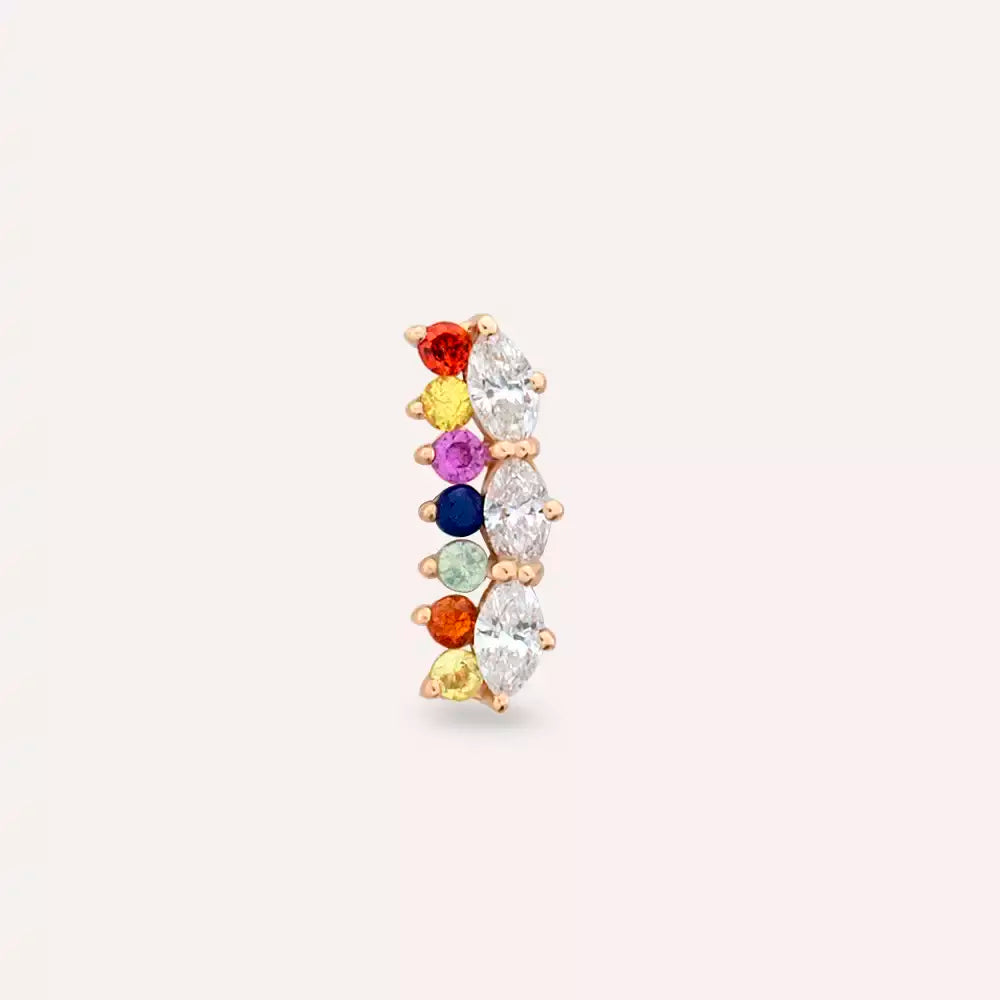 Raya Multicolor Safir ve Pırlanta Taşlı Rose Altın Piercing