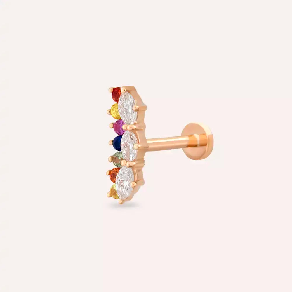 Raya Multicolor Safir ve Pırlanta Taşlı Rose Altın Piercing