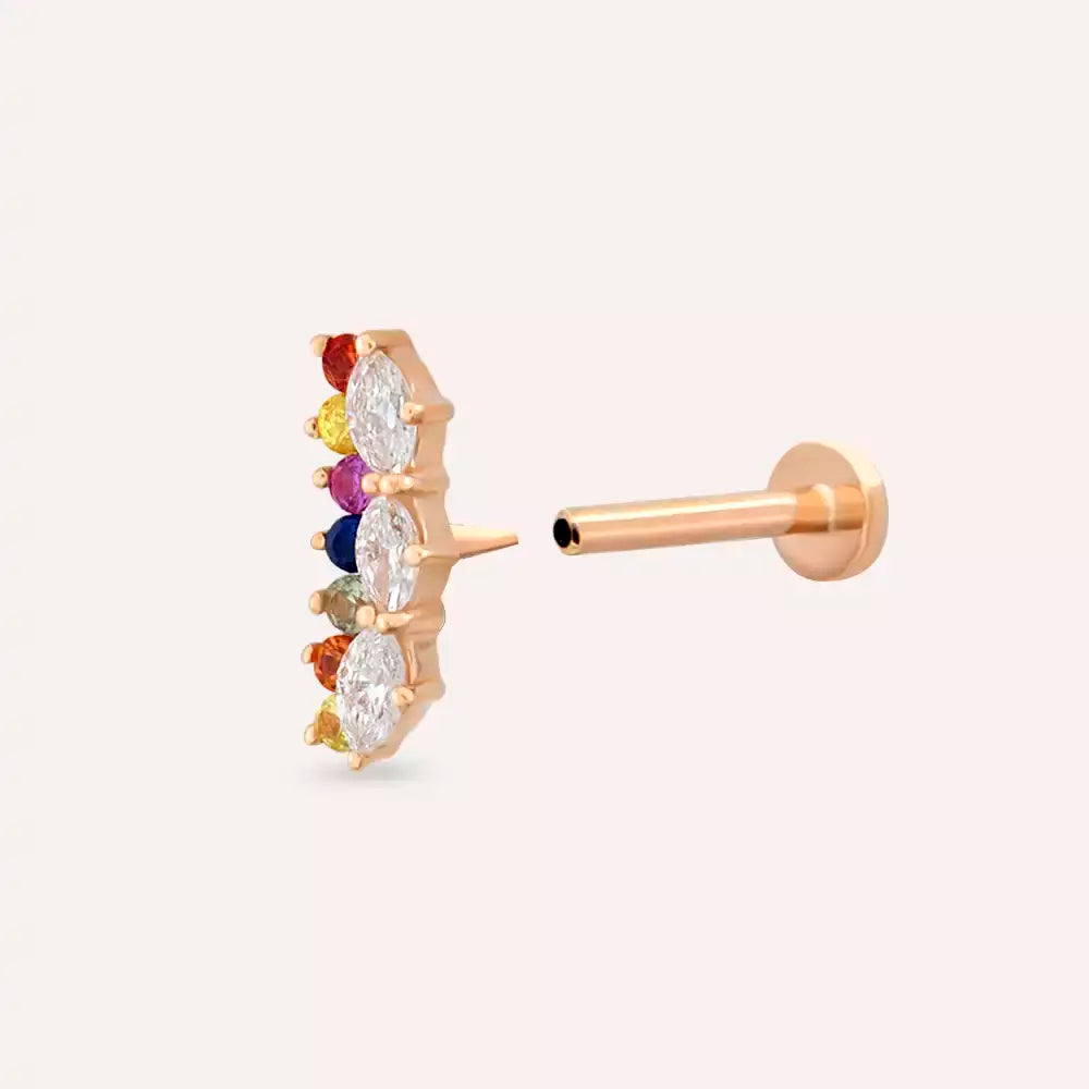 Raya Multicolor Safir ve Pırlanta Taşlı Rose Altın Piercing