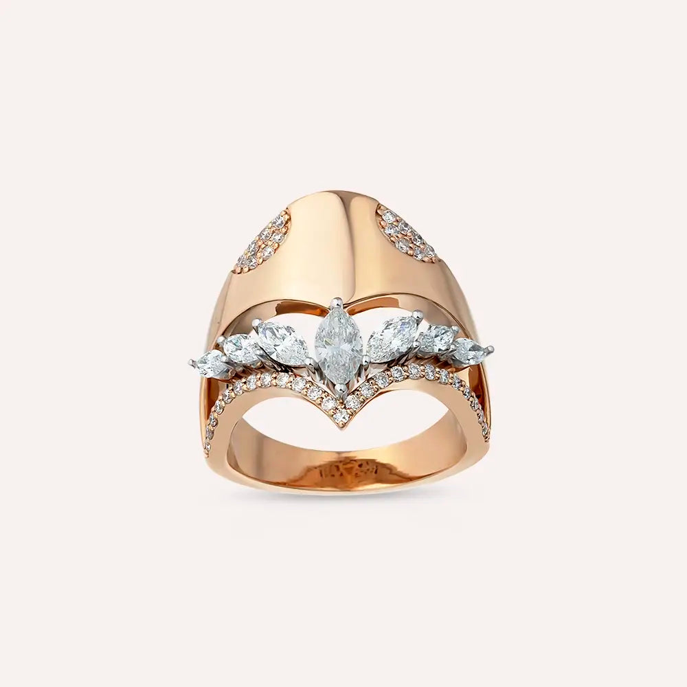 Reina 1.17 CT Markiz Kesim Pırlanta Taşlı Rose Altın Yüzük