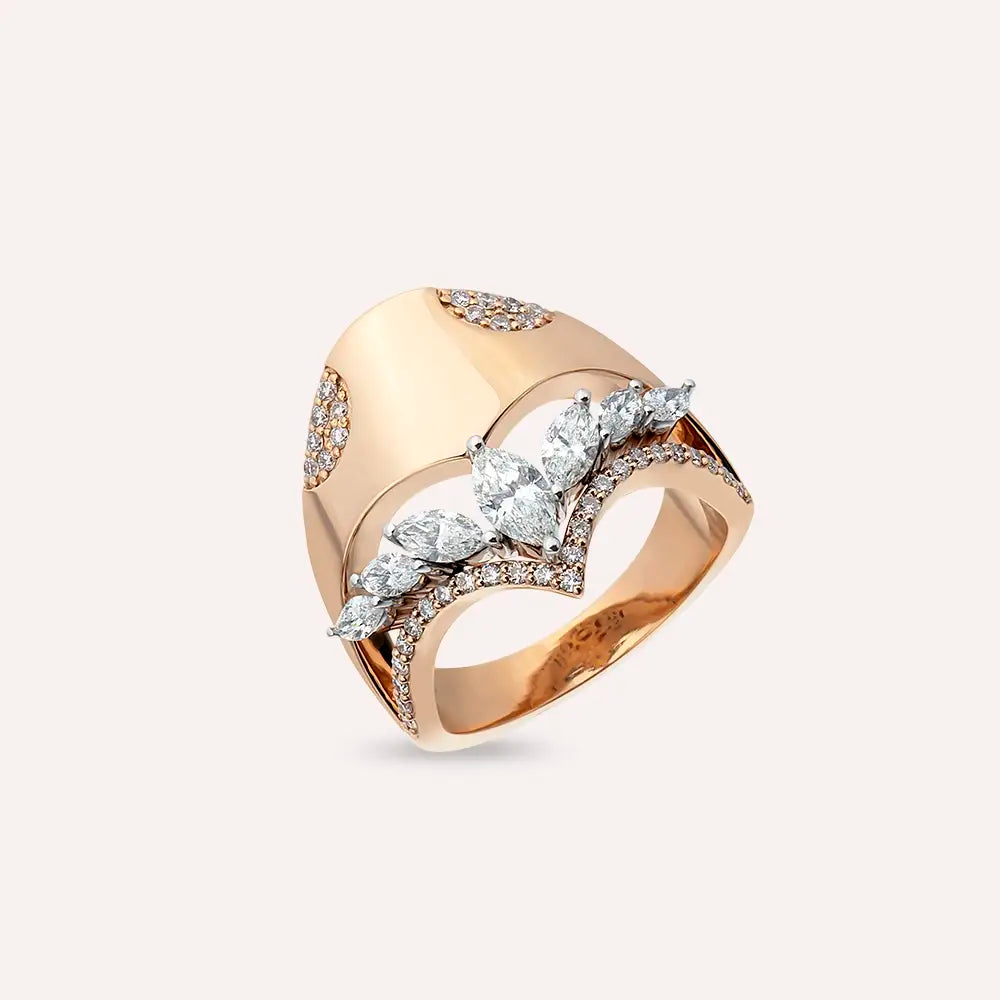 Reina 1.17 CT Markiz Kesim Pırlanta Taşlı Rose Altın Yüzük