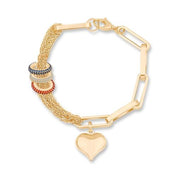 Renkli Taşlı Kalp Zincir Bileklik