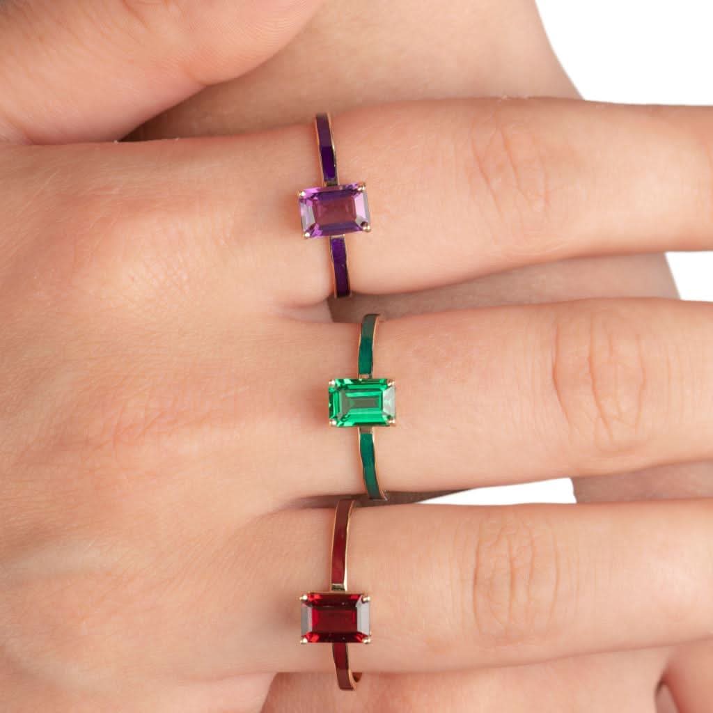 Rhythm Mini Taşlı Octagon Altın Yüzük