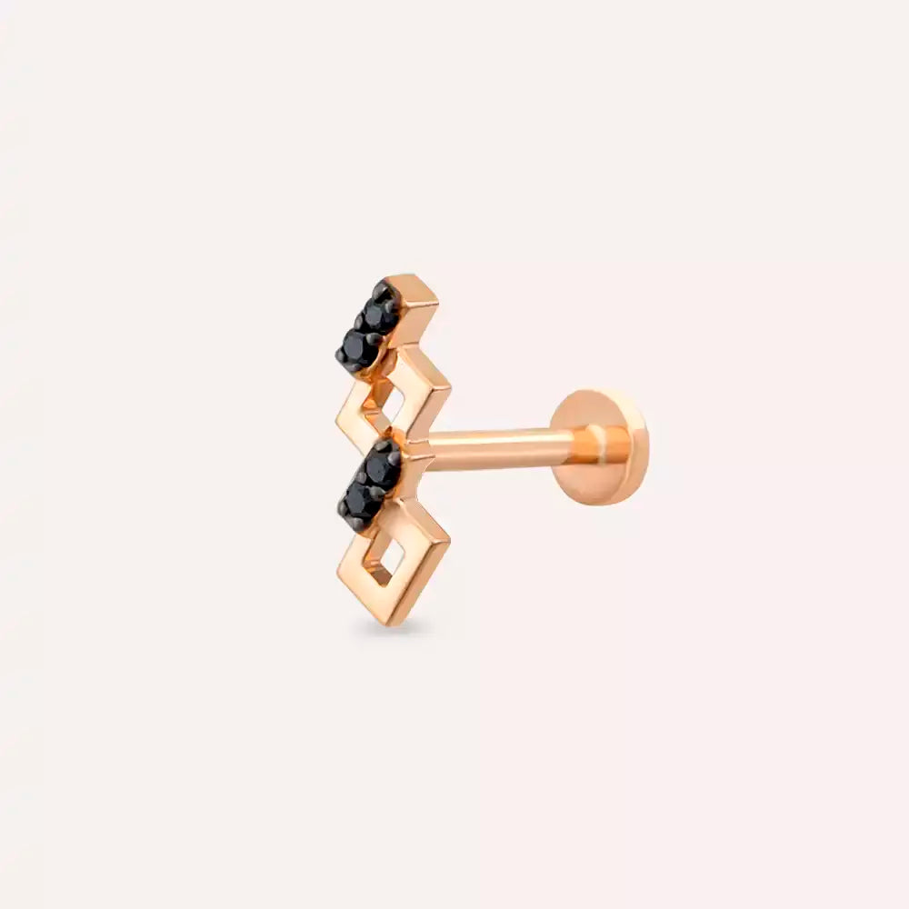 Riddle Siyah Pırlanta Taşlı Rose Altın Piercing