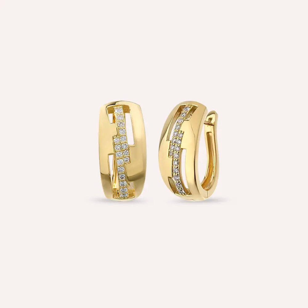 Rift 0.43 CT Pırlanta Taşlı Sarı Altın Küpe